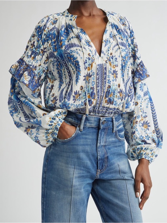 FARM Rio Tops - FARM Rio Ana Tapestry Cotton Blend Ruffle Top NWT Size Large